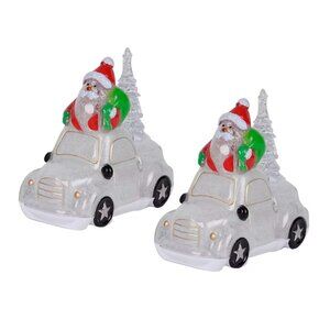 NEW Set of 2 White Light Up Christmas Snowman and Bear Cars